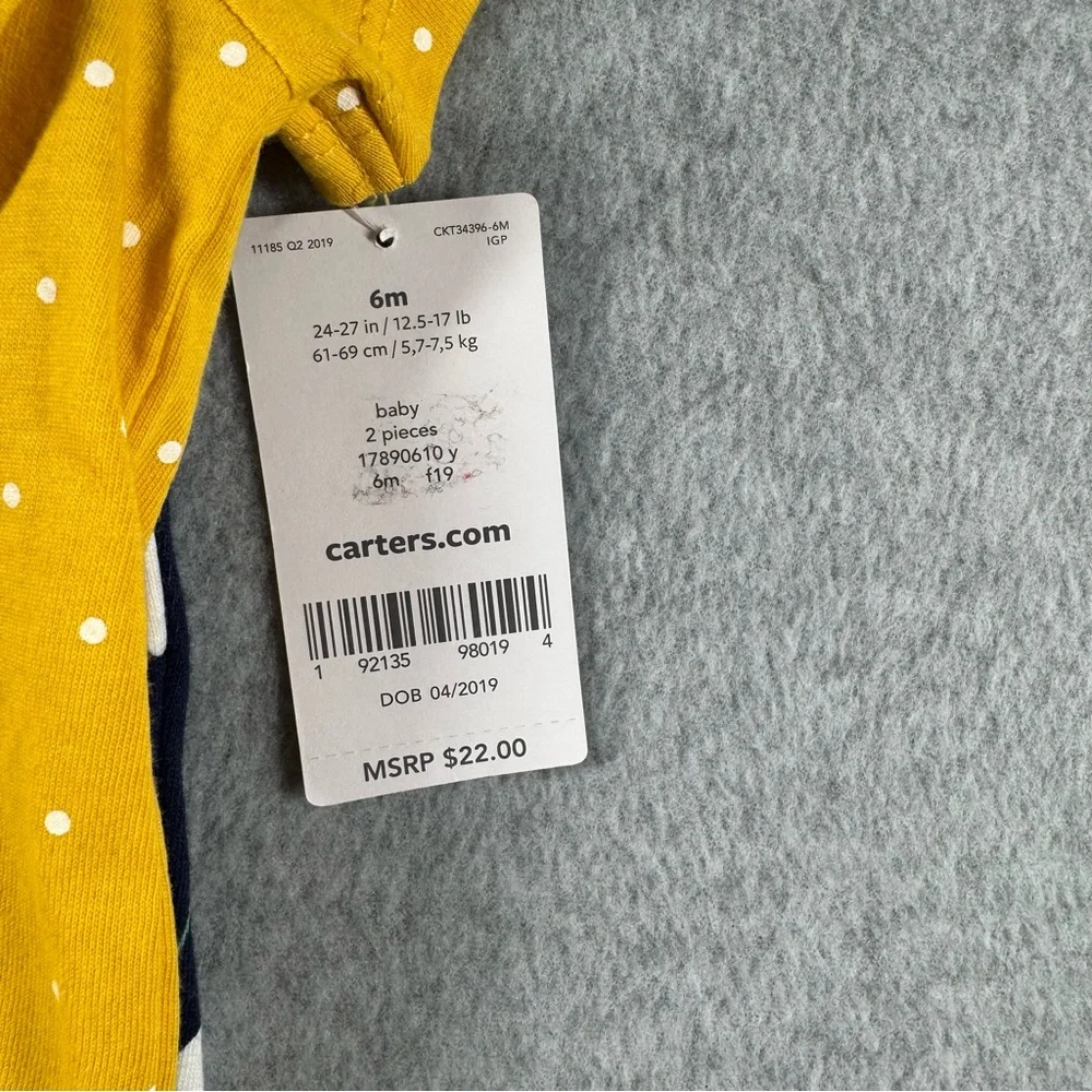 NWT Carter's Baby Girl's Bodysuit Yellow Polka Dot‎ Navy Floral Pants 6M Bundle